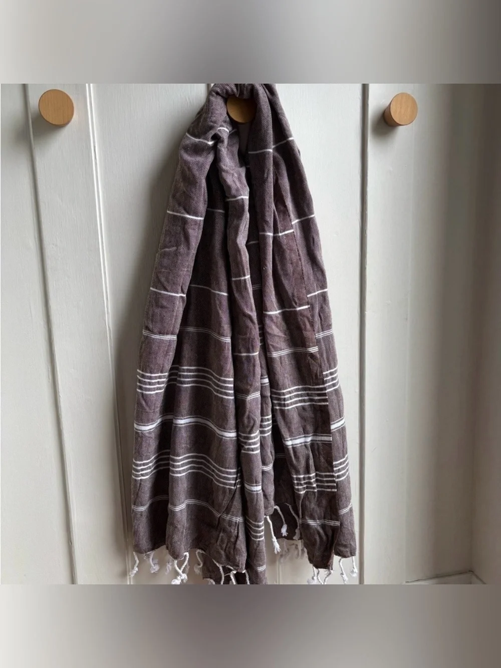 Amazon boho brown striped light weight beach towel with tassels